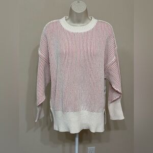 Altar’d State Women’s Ivory & Pink Striped Long Sleeve Soft Oversized Sweater S
